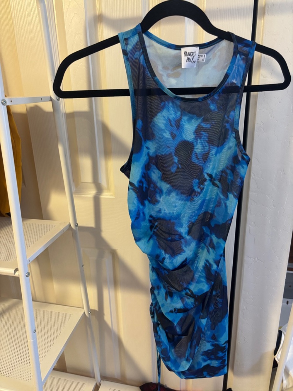 Free People Blue & Black Printed Mesh Midi Dress